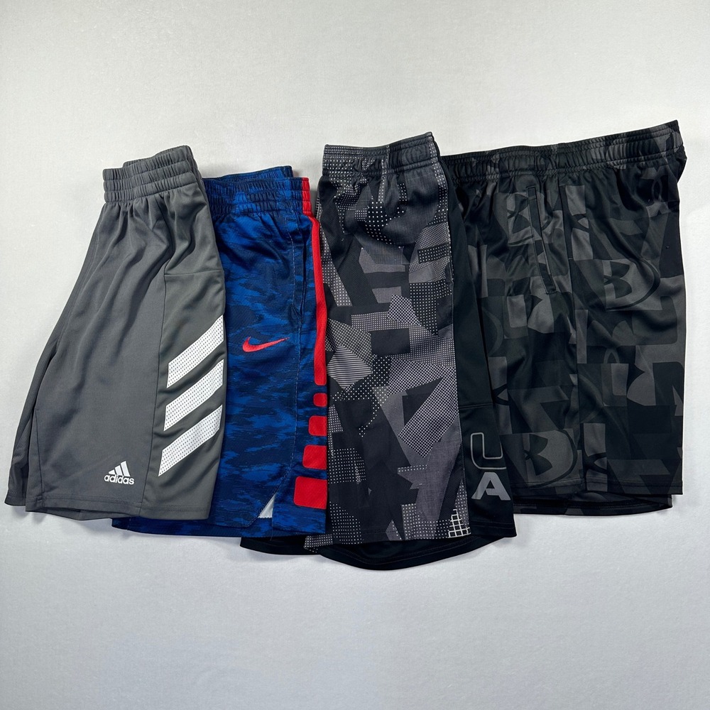 Nike Under Armour Adidas Shorts Lot 4 Youth Large Blue Grey Black Athletic Sport